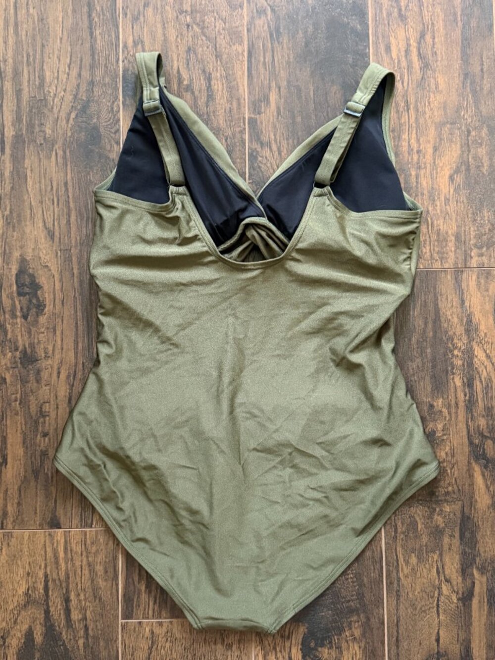 DKNY Olive Green Twist Front Ruched One-Piece Swimsuit XL - Picture 2 of 4